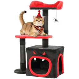 Pawhut Gothic Cat Tree With Scratching Posts, Black, Halloween - thumbnail 2