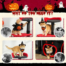 Pawhut Gothic Cat Tree With Scratching Posts, Black, Halloween - thumbnail 8