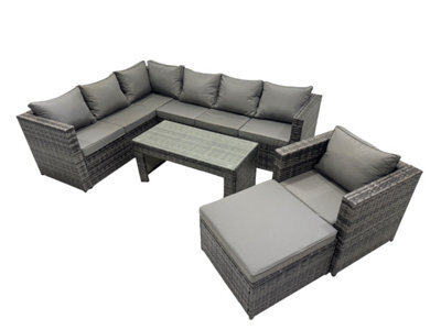 Fimous 5 Pieces Outdoor Pe Rattan Garden Furniture Corner Sofa Oblong Coffee Table Set With Cushions Big Footstool - image 1