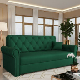 Viva Roma Iv Living Room Sofa Bed With Storage Polyurethane Foam Hr Foam Wave Spring Metal Legs 188X85X98Cm Green - thumbnail 1