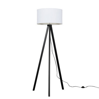 Valuelights Barbro Black Tripod Floor Lamp With White Drum Shade And Bulb - image 1