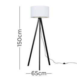 Valuelights Barbro Black Tripod Floor Lamp With White Drum Shade And Bulb - thumbnail 3