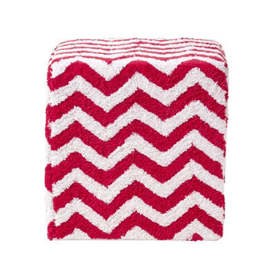 Homescapes Red And White Chevron Design Cube Pouffe Tufted Cotton 36 X 36 X 38 Cm - image 1