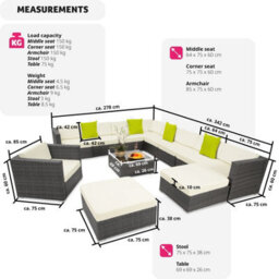 Tectake Garden Furniture Set Las Vegas - Large Outdoor Corner Sofa, Armchair, Coffee Table  - Grey - thumbnail 6