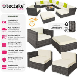 Tectake Garden Furniture Set Las Vegas - Large Outdoor Corner Sofa, Armchair, Coffee Table  - Grey - thumbnail 2