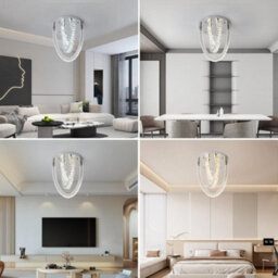 Crystal Silver Ceiling Light Led Ceiling Lamps Chandelier 3 Color Lights 40Cm - thumbnail 2