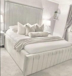 Stratus Interiors Nina Extra Tall Headboard Bed - Modern Lined Panel Design With Metal Gas Lift - Metal Gaslift - Super King - thumbnail 2