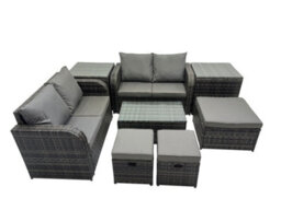 Fimous Outdoor Love Sofa Coffee Table Set Garden Rattan Furniture Set 7 Seater With 3 Stools 2 Side Tables Dark Grey - thumbnail 2