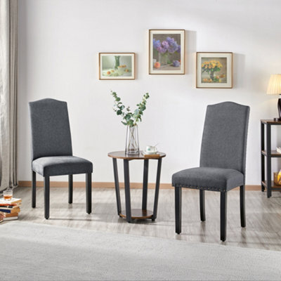Yaheetech Set Of 2 Dark Grey Classic Fabric Upholstered Dining Chair With Nailhead Trim - image 1