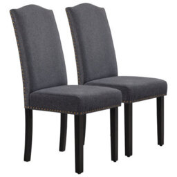 Yaheetech Set Of 2 Dark Grey Classic Fabric Upholstered Dining Chair With Nailhead Trim - thumbnail 2