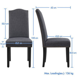 Yaheetech Set Of 2 Dark Grey Classic Fabric Upholstered Dining Chair With Nailhead Trim - thumbnail 3