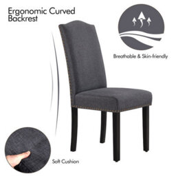 Yaheetech Set Of 2 Dark Grey Classic Fabric Upholstered Dining Chair With Nailhead Trim - thumbnail 6