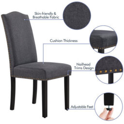 Yaheetech Set Of 2 Dark Grey Classic Fabric Upholstered Dining Chair With Nailhead Trim - thumbnail 4