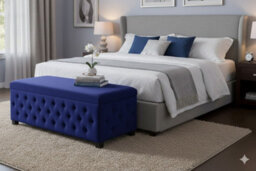137Cm Wide Empire Ottoman Storage Box With Legs, Sapphire Blue Velvet Chesterfield Upholstered Ottoman Footstool Coffee Table - thumbnail 2