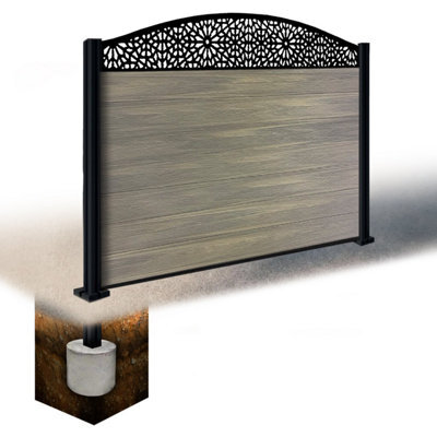 Easycomposite 4Ft Composite Fence Panel & Aluminium Post Sunken In Ground - Greige Boards & Morocco Curved Topper Trellis - image 1
