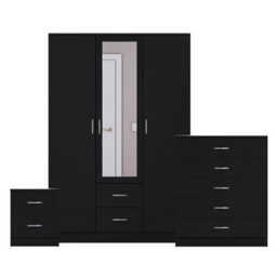 Lassic Vida Designs Riano 3 Piece Bedroom Set (2 Drawer Bedside Chest, 5 Drawer Chest, 3 Door 2 Drawer Mirrored Wardrobe), Black - thumbnail 8