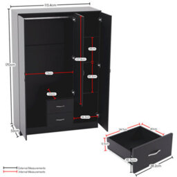 Lassic Vida Designs Riano 3 Piece Bedroom Set (2 Drawer Bedside Chest, 5 Drawer Chest, 3 Door 2 Drawer Mirrored Wardrobe), Black - thumbnail 3