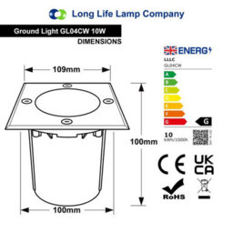 Long Life Lamps Company 10W Led Outdoor Ground Walkover Light Square Cool White Brushed Chrome Finish Gl04Cw - thumbnail 2