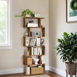 Ledrem 6-Tier Storage Shelf, Modern Cube Bookcase, Freestanding Room Divider For Bedroom, Office, Living Room, Brown
