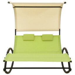 Vidaxl Double Sun Lounger With Canopy Textilene Green And Cream - thumbnail 2