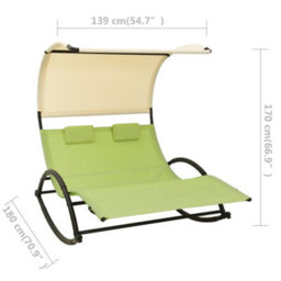 Vidaxl Double Sun Lounger With Canopy Textilene Green And Cream - thumbnail 7