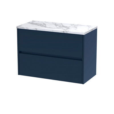 Balterley Chartley Contemporary 2 Drawer Wall Hung Vanity Unit With Laminate Worktop, Midnight Blue, 800mm - image 1