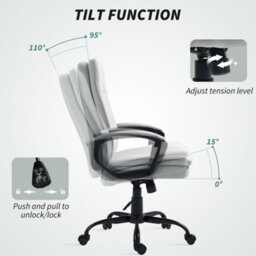 Grey Office Chair With Dual-Layer Padding, Fabric Computer Desk Chair For Home Office - thumbnail 5