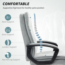 Grey Office Chair With Dual-Layer Padding, Fabric Computer Desk Chair For Home Office - thumbnail 3