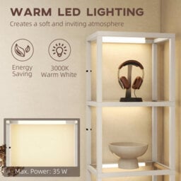 Homcom Led Floor Lamp With Glass Shelves And Dimmable Lighting - thumbnail 6