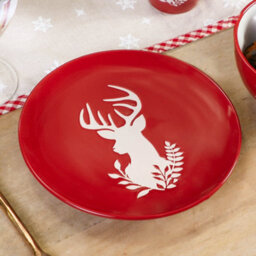 Dibor Set Of 2 Red Christmas Crockery Stag Side Plates Ceramic Reindeer Dessert Plates Dia 21Cm - thumbnail 4