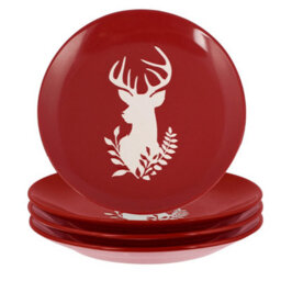 Dibor Set Of 2 Red Christmas Crockery Stag Side Plates Ceramic Reindeer Dessert Plates Dia 21Cm - thumbnail 2