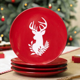 Dibor Set Of 2 Red Christmas Crockery Stag Side Plates Ceramic Reindeer Dessert Plates Dia 21Cm - thumbnail 3
