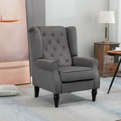Homcom Retro Accent Comfy Chair With Tufted Club Wood Fabric, Dark Grey - image 1