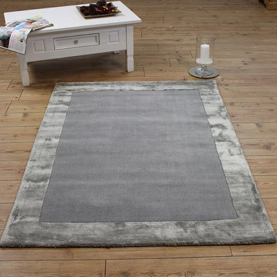 Silver Bordered Wool Handmade Modern Easy To Clean Handmade Rug For Dining Room Bedroom And Living Room-200Cm X 290Cm - image 1