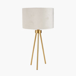 Pacific Lifestyle Brass Metal Tripod Table Lamp With Cream Velvet Shade - thumbnail 3