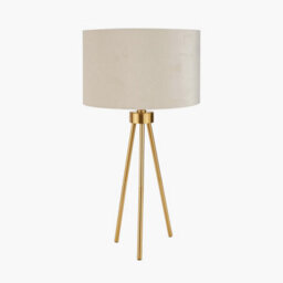 Pacific Lifestyle Brass Metal Tripod Table Lamp With Cream Velvet Shade - thumbnail 2