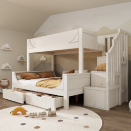 Matteo White Solid Wood Bunk Bed For Kids With Staircase Storage & Drawers - Double (135X190) & Single (90X190) Beds - thumbnail 9