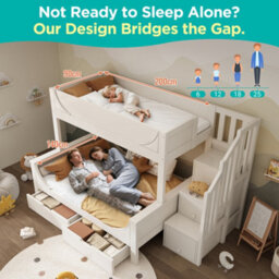 Matteo White Solid Wood Bunk Bed For Kids With Staircase Storage & Drawers - Double (135X190) & Single (90X190) Beds - thumbnail 5