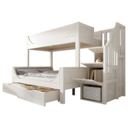 Matteo White Solid Wood Bunk Bed For Kids With Staircase Storage & Drawers - Double (135X190) & Single (90X190) Beds - thumbnail 6