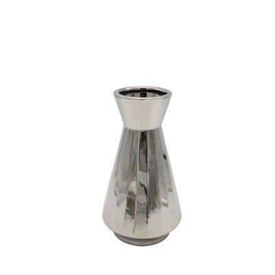 Vanity Living Set Of 2 23Cm Ceramic Silver Vase, Modern Decorative Silver Accent Vase For Living Room