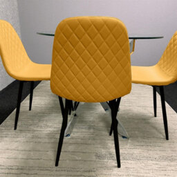 Kosy Koala Round Glass Dining Table Set With 4 Mustard Gem Pattern Chairs Dining Room Furniture - thumbnail 2