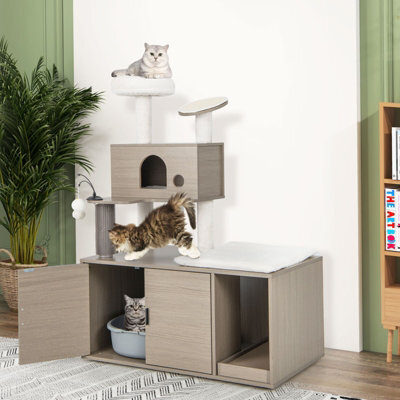 Costway 2-In-1 Cat Tower Cat Tree Litter Box Enclosure W/ Cat Condo & Scratching Board - image 1