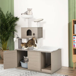 Costway 2-In-1 Cat Tower Cat Tree Litter Box Enclosure W/ Cat Condo & Scratching Board - thumbnail 1