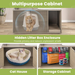 Costway 2-In-1 Cat Tower Cat Tree Litter Box Enclosure W/ Cat Condo & Scratching Board - thumbnail 5