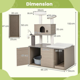 Costway 2-In-1 Cat Tower Cat Tree Litter Box Enclosure W/ Cat Condo & Scratching Board - thumbnail 3