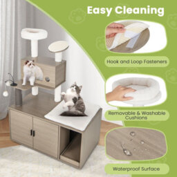 Costway 2-In-1 Cat Tower Cat Tree Litter Box Enclosure W/ Cat Condo & Scratching Board - thumbnail 8