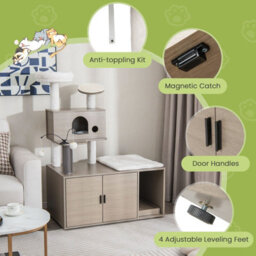 Costway 2-In-1 Cat Tower Cat Tree Litter Box Enclosure W/ Cat Condo & Scratching Board - thumbnail 9