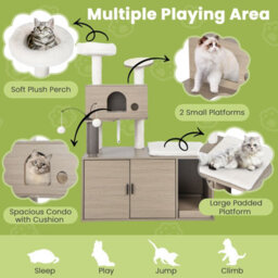 Costway 2-In-1 Cat Tower Cat Tree Litter Box Enclosure W/ Cat Condo & Scratching Board - thumbnail 6