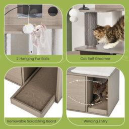 Costway 2-In-1 Cat Tower Cat Tree Litter Box Enclosure W/ Cat Condo & Scratching Board - thumbnail 7
