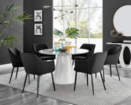 Furniturebox Uk Palma White Marble Effect Round Dining Table & 6 Black Calla Black Leg Chairs - thumbnail 1